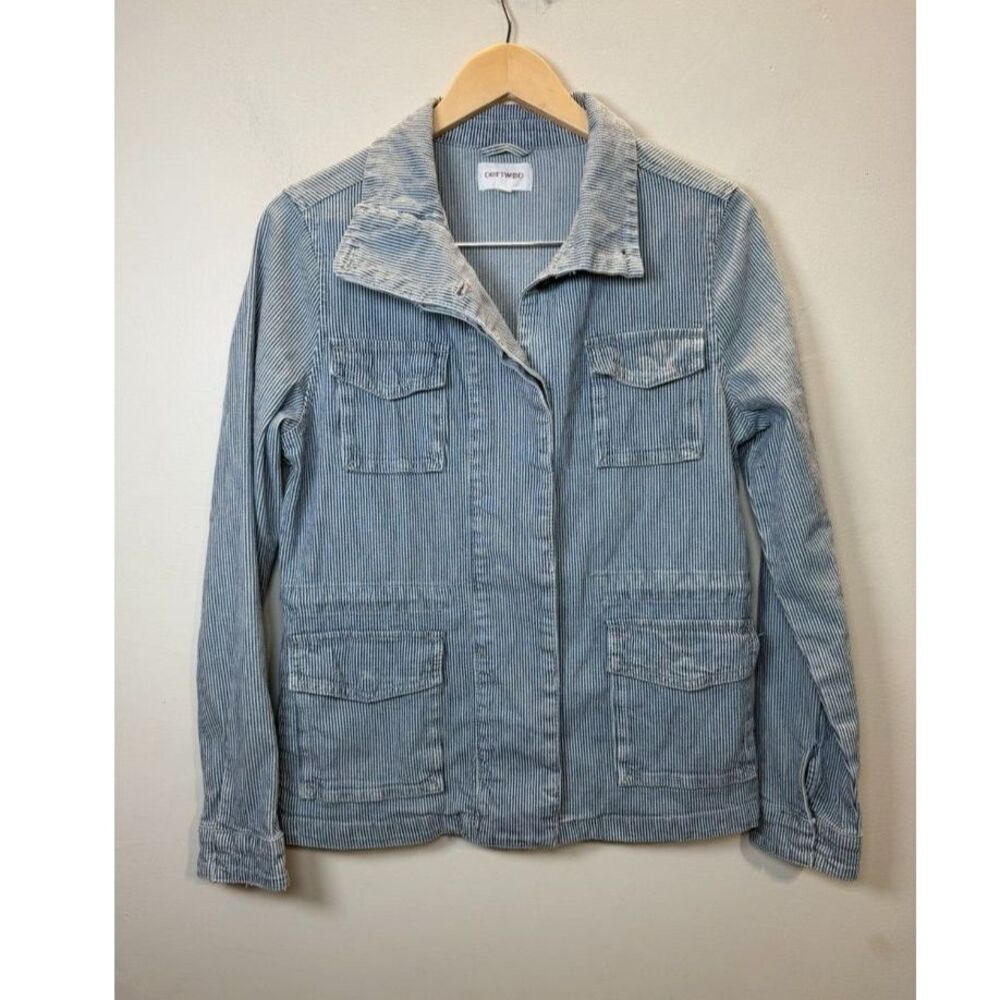 Driftwood Women's Size XS Blue Pinstripes Chore Jacket Button Down Long Sleeve
